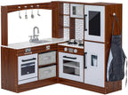 BRINJOY Corner Wooden Kids Play Kitchen With Faucet, Sink, Microwave, Oven, Apron, Blackboard, Sound And Light
