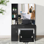 OmySalon Wall-Mount Barber Station With Mirror, 2 Drawers, 1 Storage Cabinet And 3 Open Shelves