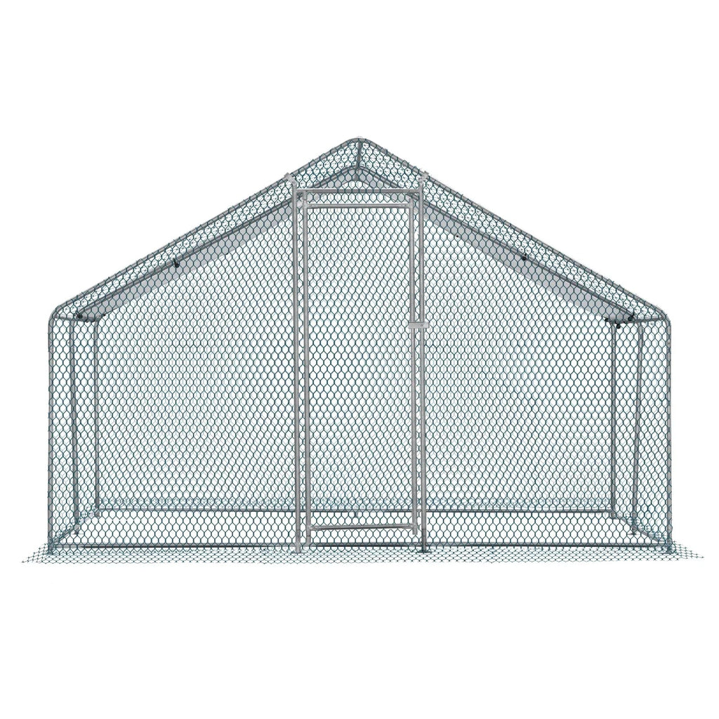 10 x 10 ft Metal Chicken Coop Walk-In Poultry Cage With Waterproof Cover