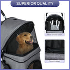 NiamVelo 4-Wheel Foldable Pet Stroller With Cup Holders And Storage Basket - 30 LBS Capacity