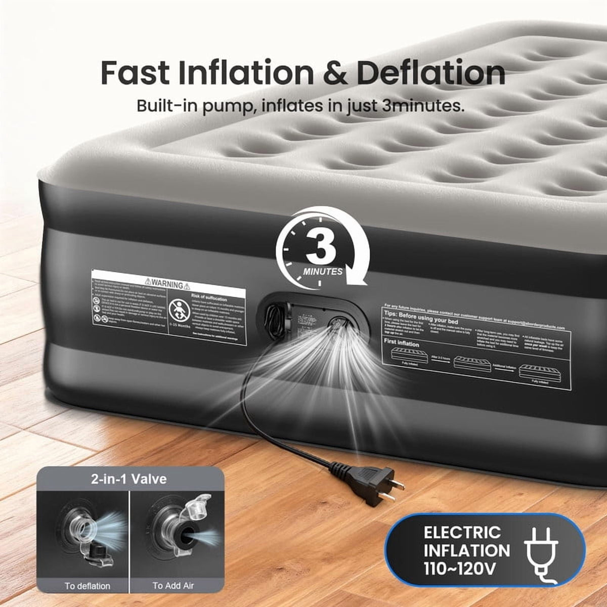 Ophanie Queen Air Mattress, 18-Inch Elevated Inflatable Bed with Built-in Pump, Puncture-Resistant, Quick Inflation/Deflation, Portable for camping &