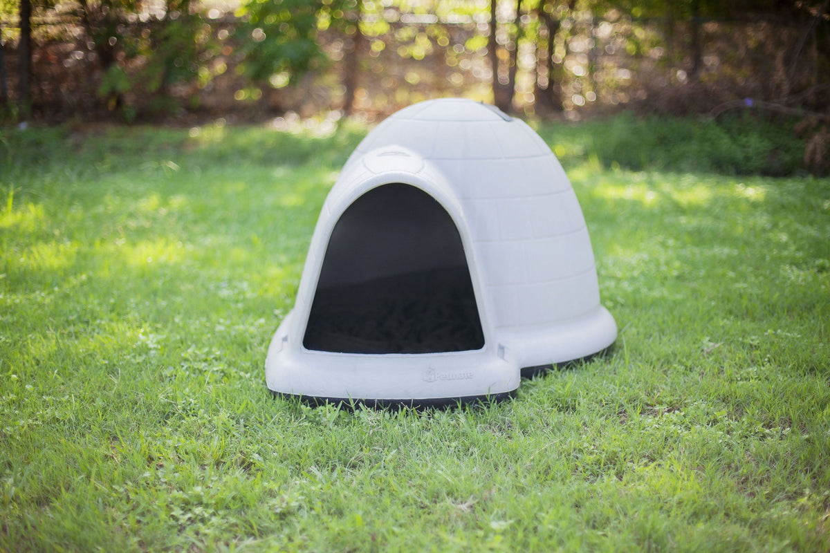 Petmate Indigo All-Weather Portable Medium Plastic Outdoor Igloo Dog House, 37.5"L For Dogs 20 to 50 lb, Taupe & Black