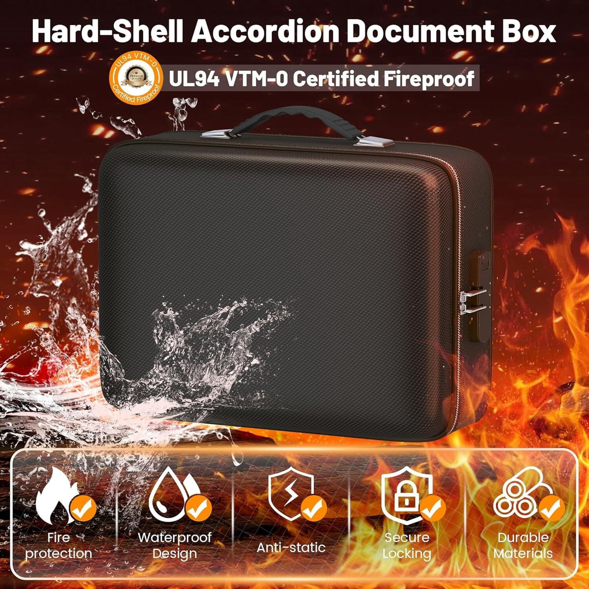 Fireproof Document Box With Combination Lock， Panbear Fire Proof Safe For Home Documents Fireproof Water Resistant Hard Case Safe Box For Important