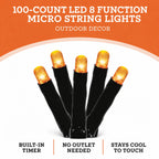 Indoor/Outdoor 100-Count Battery-Operated LED 8-Function Micro String Lights, 33', Halloween by Way To Celebrate