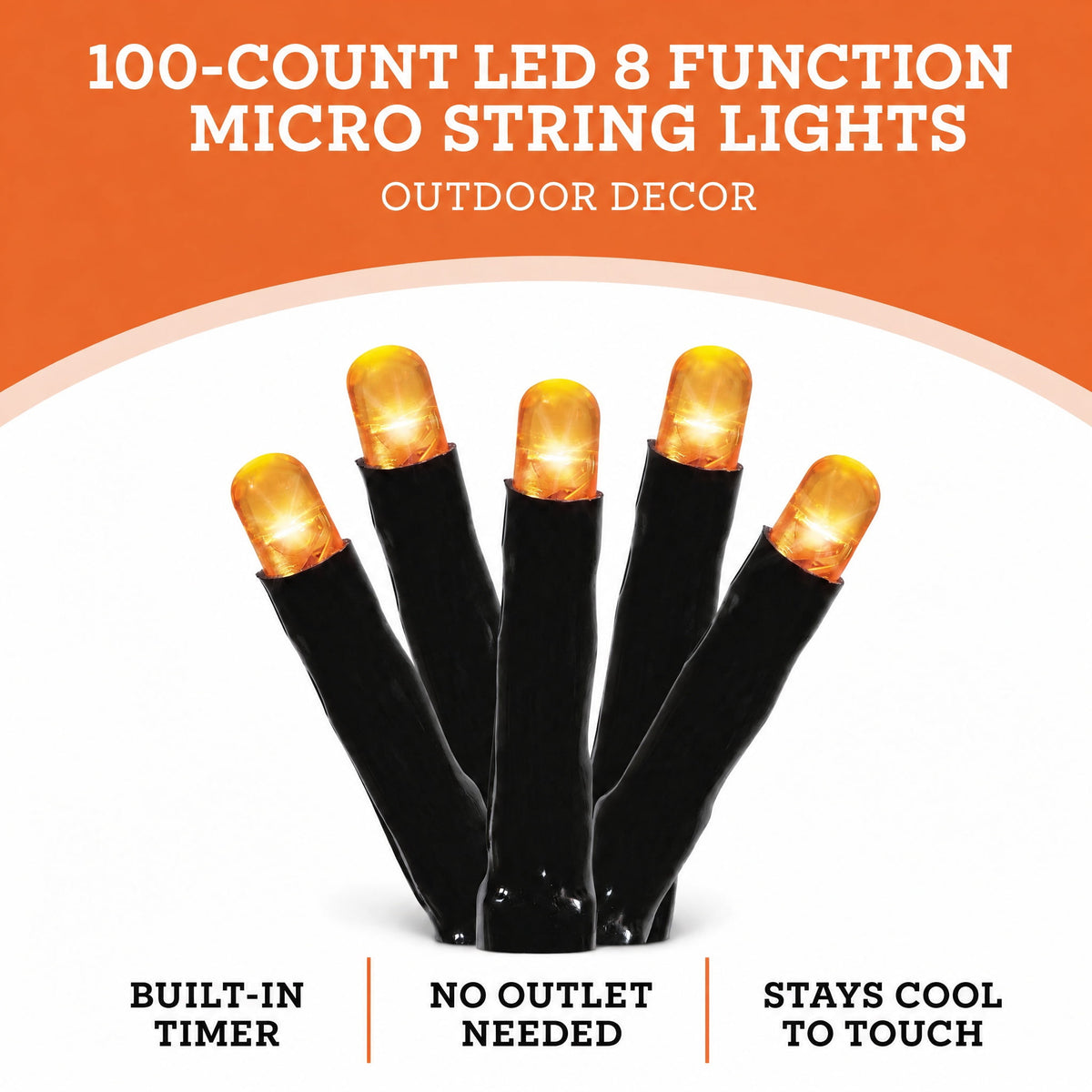 Indoor/Outdoor 100-Count Battery-Operated LED 8-Function Micro String Lights, 33', Halloween by Way To Celebrate