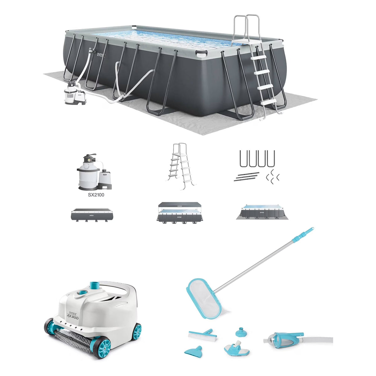 INTEX Ultra XTR Above Ground Pool 24ft x 12ft x 52in With 2 Floating Recliners And Mega Chill II Cooler