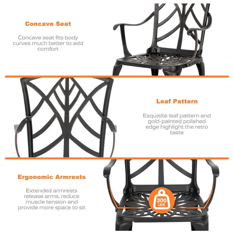 NUU GARDEN Cast Aluminum Outdoor Patio Bistro Dining Chairs, Set Of 2, Black With Gold-Painted Edge