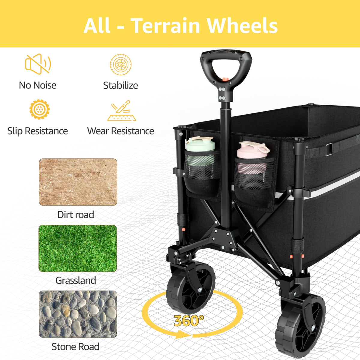 ROSONG Collapsible Wagon Cart with Wheels Foldable - Folding Utility Heavy Duty Wagons Carts for Grocery Sports Garden Shopping Camping Wheelbarrows