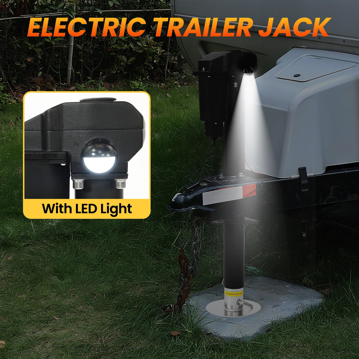 12V Electric Tongue Jack 3500lb A-Frame Heavy Duty Trailer Jack 18” Travel Add 4.5” with The Drop Foot & LED Light for Travel Trailer Camper
