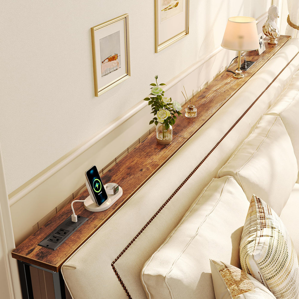 SUPERJARE 102 Inch Sofa Table with 2 Power Outlets and USB-C Ports