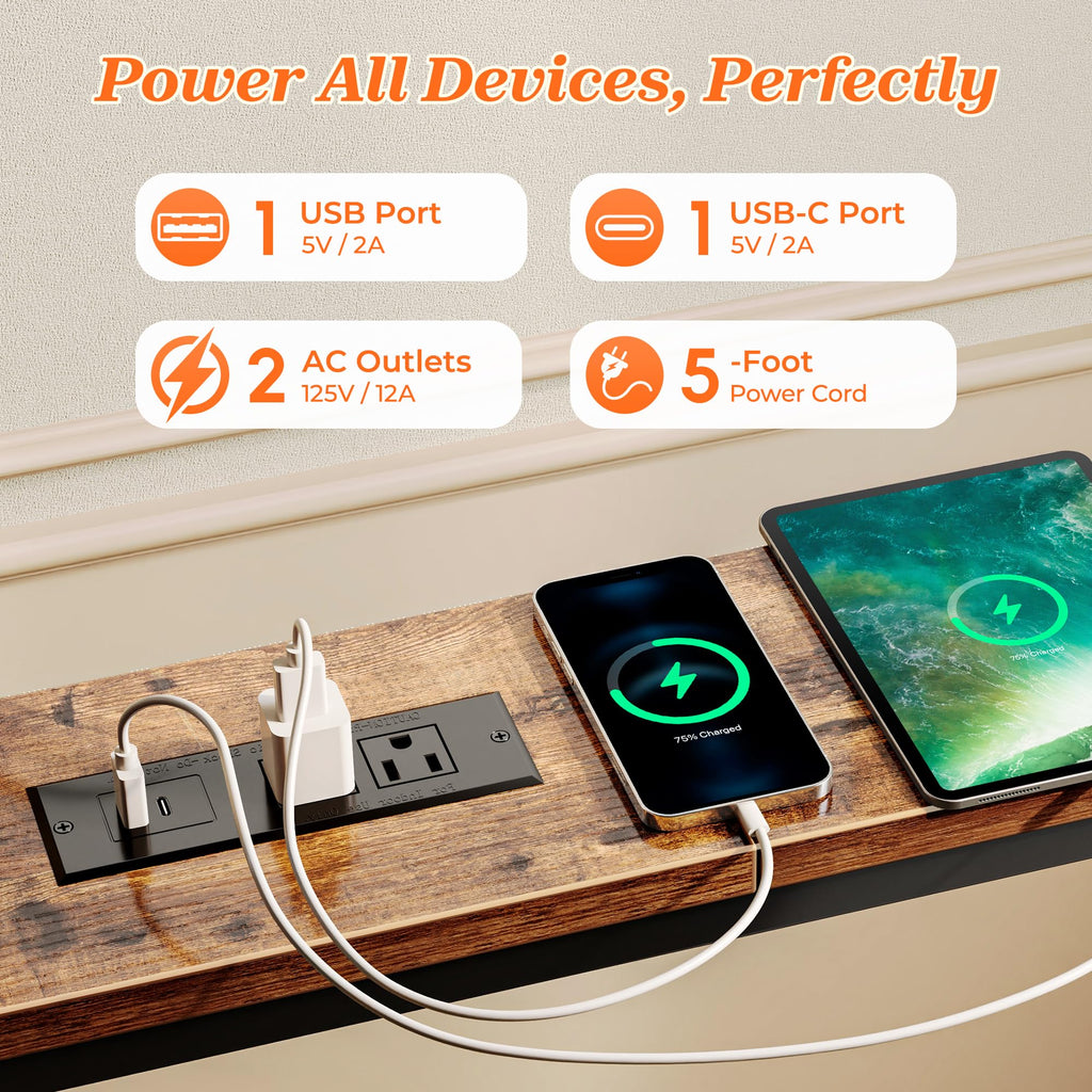 SUPERJARE 102 Inch Sofa Table with 2 Power Outlets and USB-C Ports