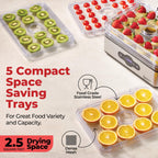 Magic Mill Food Dehydrator Machine | 5 Stackable Stainless Steel Trays, 48H Digital Adjustable Timer & Temperature Control Upto 167° Electric Dryer &
