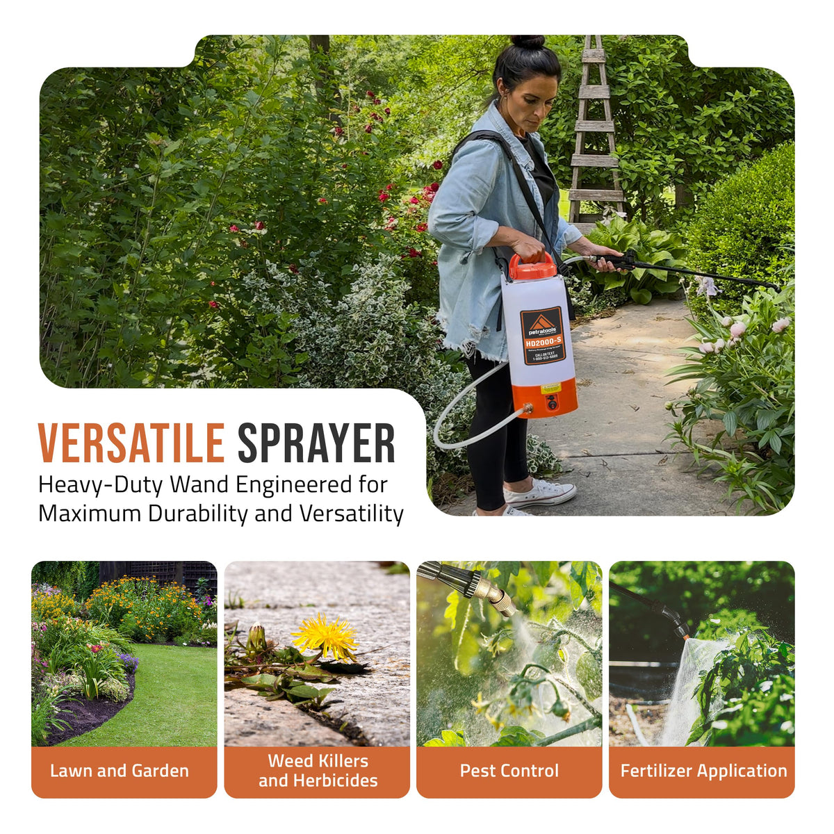 PetraTools HD2000-S 2 Gallon Battery Powered Garden Sprayer, 2 Hour Runtime