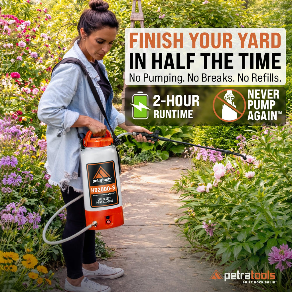PetraTools HD2000-S 2 Gallon Battery Powered Garden Sprayer, 2 Hour Runtime