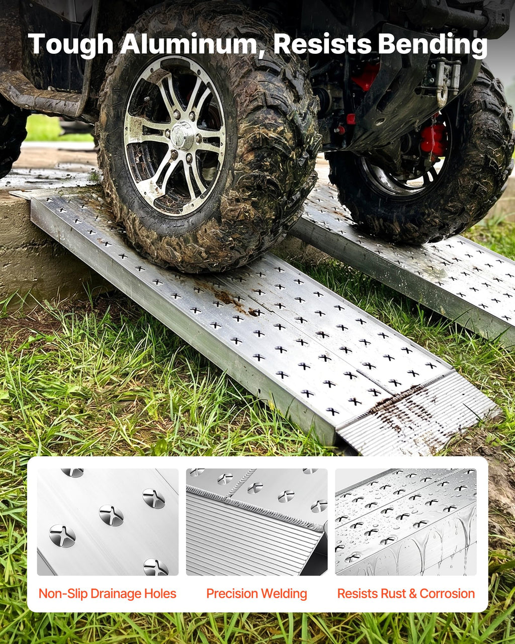 VEVOR Aluminum Trailer Ramps, 2PCS 39 x 12 in, Heavy-Duty ATV Ramp Set with Anti-Slip Plates, 3000LBS Combined Capacity Loading Ramps for Motorcycles