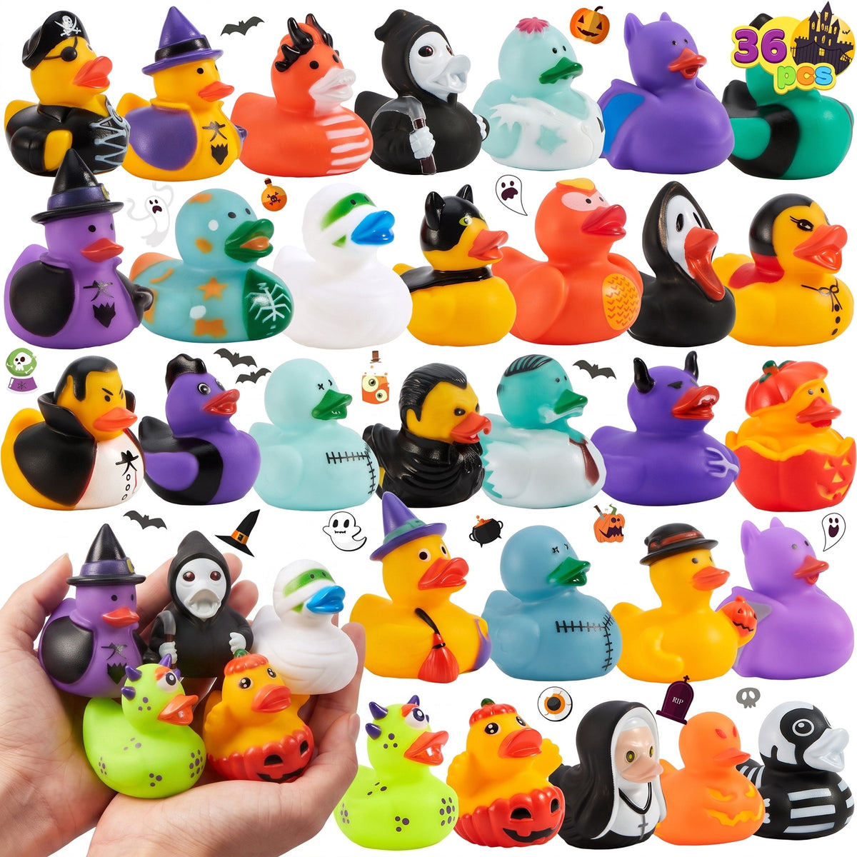 Joyfy 18 PCS Halloween Rubber Ducks for Halloween Goodie Bag Fillers, Trick or Treating Ducky Duck Bulk Toys Party Favors Supplies, Halloween Decorations for Kids Bath Toys