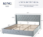 Allewie Queen Lift Up Storage Bed Frame With Wingback Headboard, Light Beige - 80.7 x 60.6 x 44.5 in