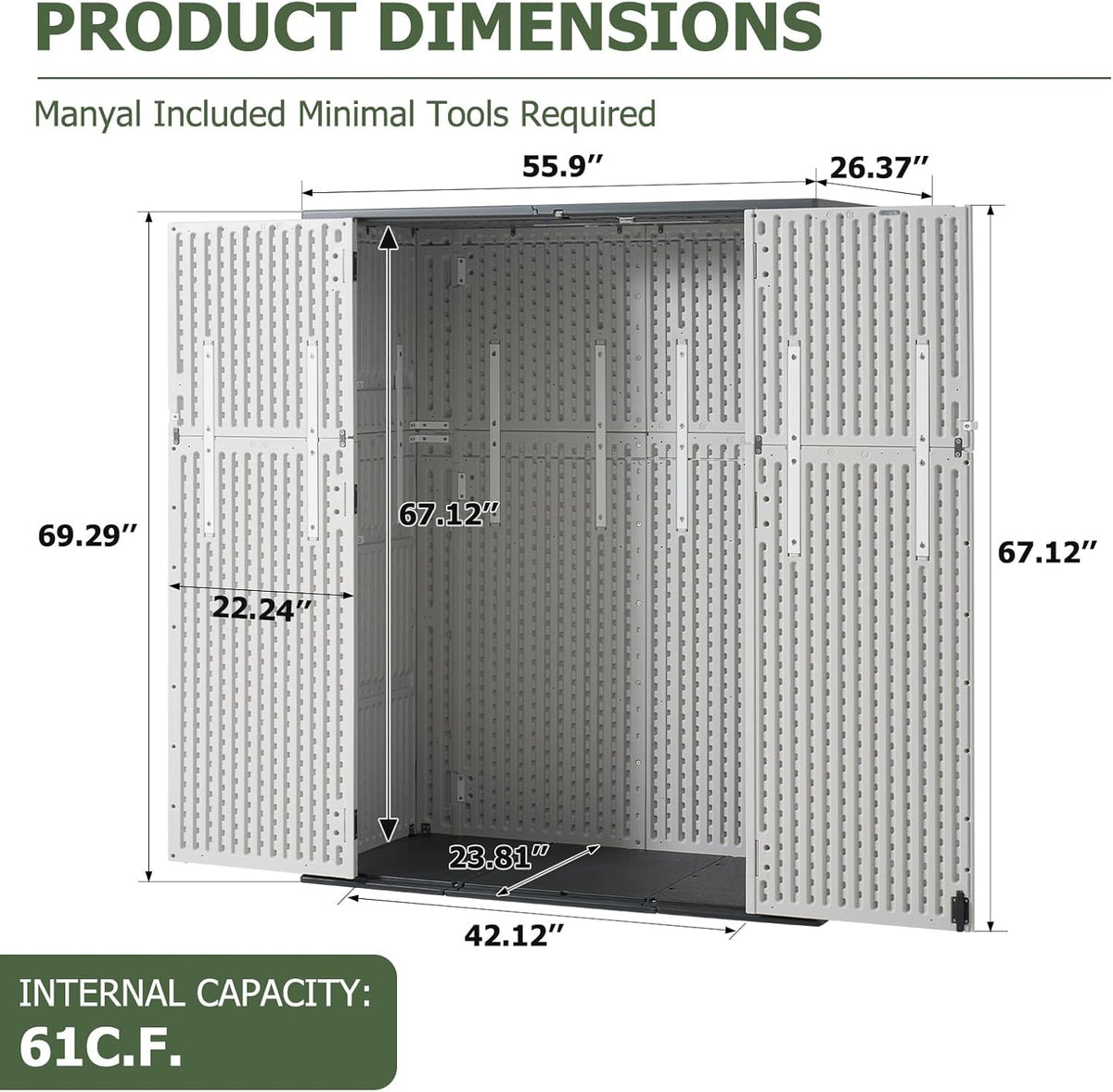 Aoxun Outdoor Storage Shed 61 Cu.Ft White Resin With Floor