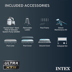 INTEX Ultra XTR Above Ground Pool 24ft x 12ft x 52in With 2 Floating Recliners And Mega Chill II Cooler