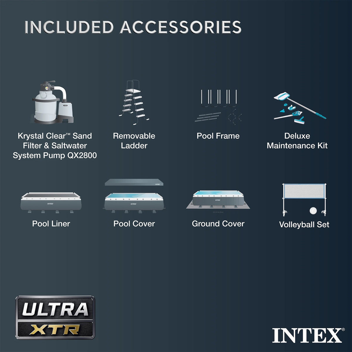 INTEX Ultra XTR Above Ground Pool 24ft x 12ft x 52in With 2 Floating Recliners And Mega Chill II Cooler