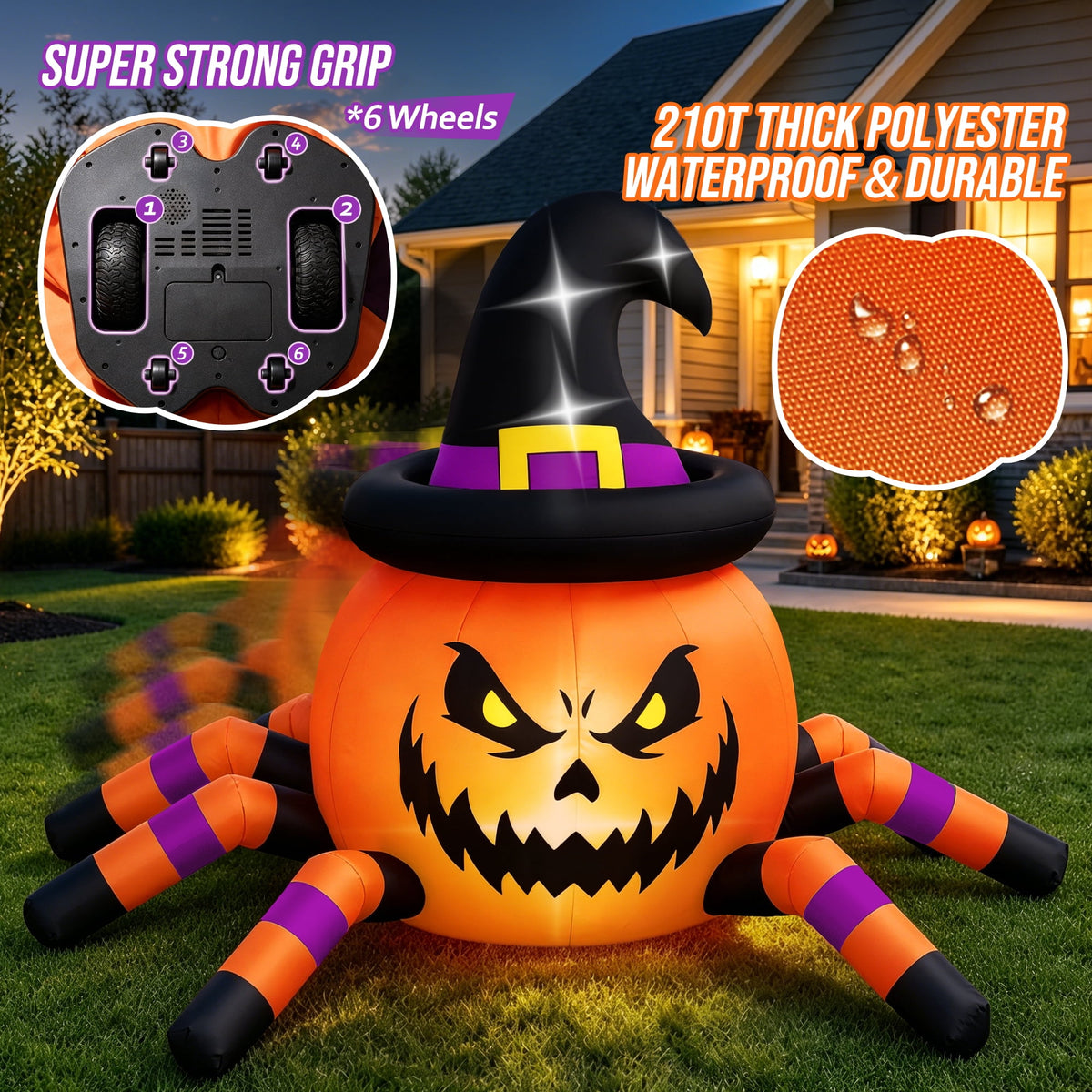 Firstness 2.4GHz Remote Control Car Halloween Inflatable Pumpkin Spider Blow ups Rc Car 360° Rotation, 3 Music and LED Lights, Aged 3+