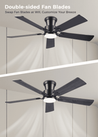 52Inch Ceiling Fan with Lights and Remotes, Modern Low Profile Flush Mount Ceiling Fans,DC Reversible Motor, 3CCT Dimmable,Noiseless,Dual Finish