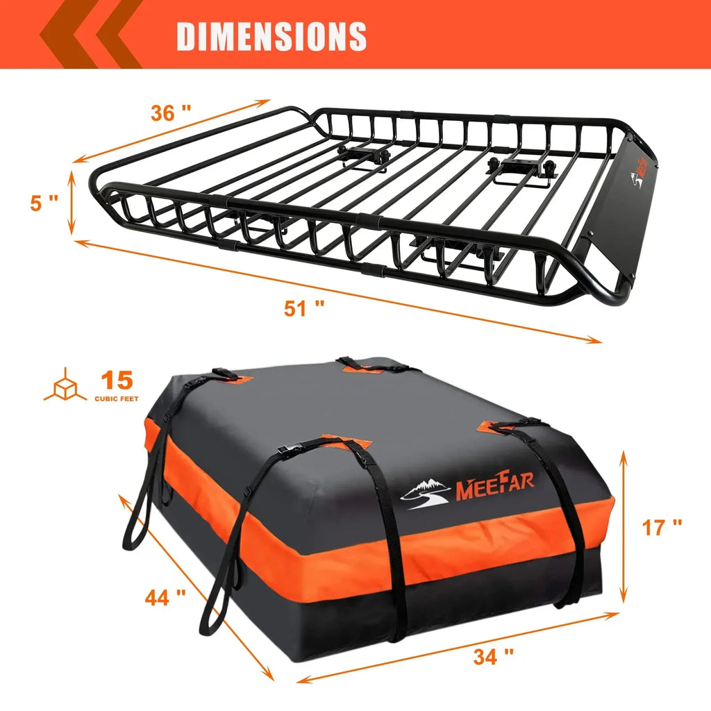 Universal Rooftop Roof Rack Carrier Basket, 51 in x 36 in x 5 in, 200 lb Capacity