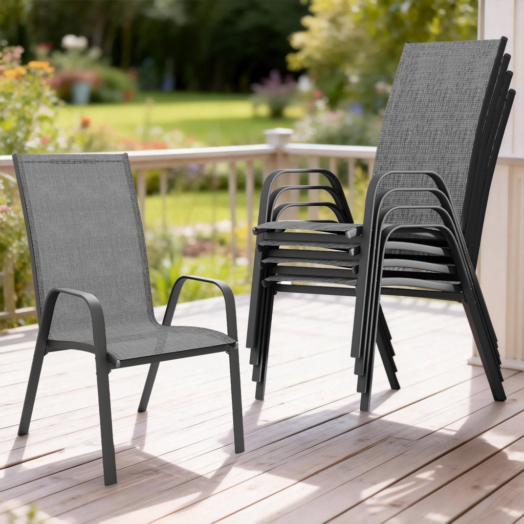 FUNDAZE Outdoor Dining Chairs Set of 4, Patio Dining Chair Stackable Armrest Patio Chairs Space Saving for Garden Backyard Deck, Gray