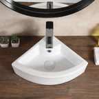 HOROW Sink Ceramic Wall Mount Bathroom Corner Small White 18"