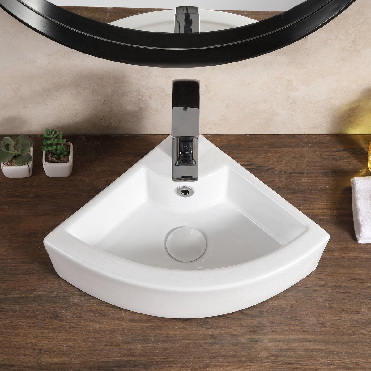 HOROW Sink Ceramic Wall Mount Bathroom Corner Small White 18"