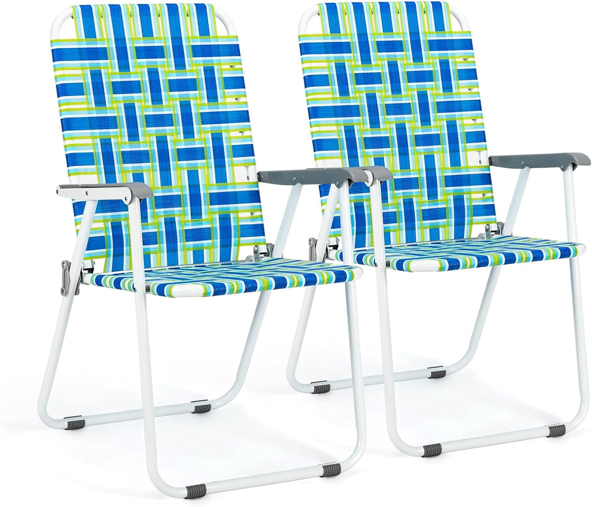 PEXMOR Patio Lawn Webbed Folding Chairs, Outdoor Beach Chair Portable Dining Chair for Outdoors, Classic, 2 Pack