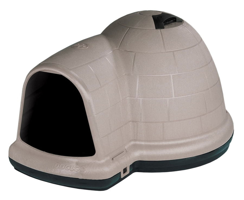 Petmate Indigo All-Weather Portable Medium Plastic Outdoor Igloo Dog House, 37.5"L For Dogs 20 to 50 lb, Taupe & Black