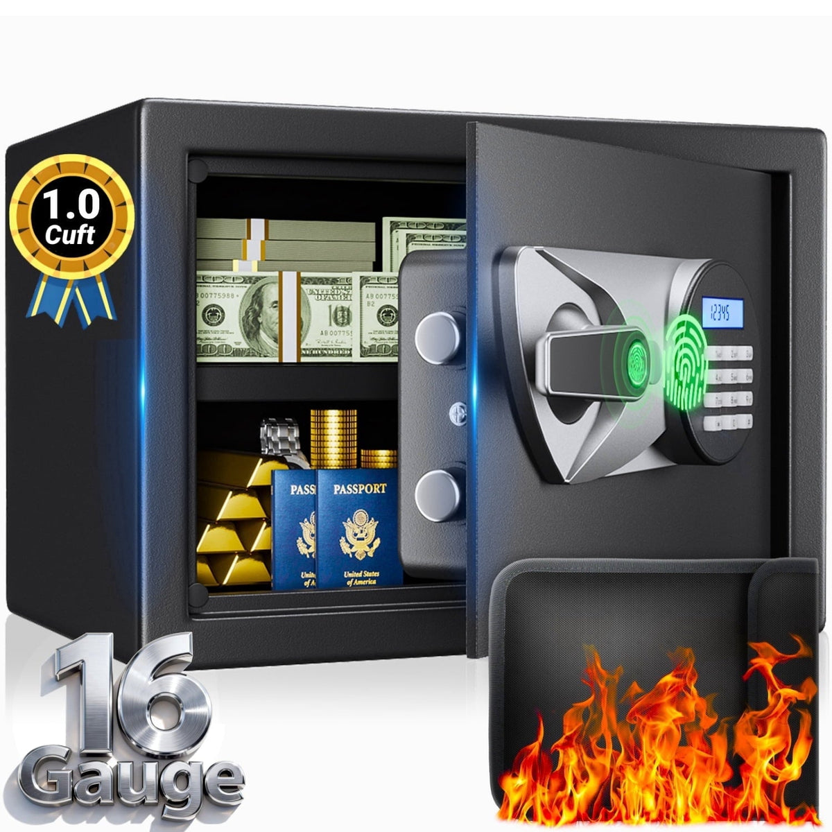 Safe Box,Blacksmith 1.0 Cuft Biometric Safe Lock Box with Fingerprint,Code and Keys Access,16 Gauge Solid Steel Heavy Duty Security Money Safe Lock