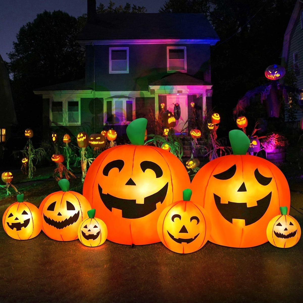 Yexmas 8 FT Halloween Inflatables Pumpkin, 7 Pumpkins Halloween Outdoor Decoration with Built-in LED Lights, Halloween Blow Ups for Yard, Lawn, Garden Decor