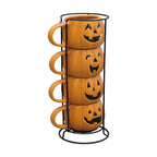 Way To Celebrate Halloween Pumpkin Stack Ceramic Mugs, 4-Pack