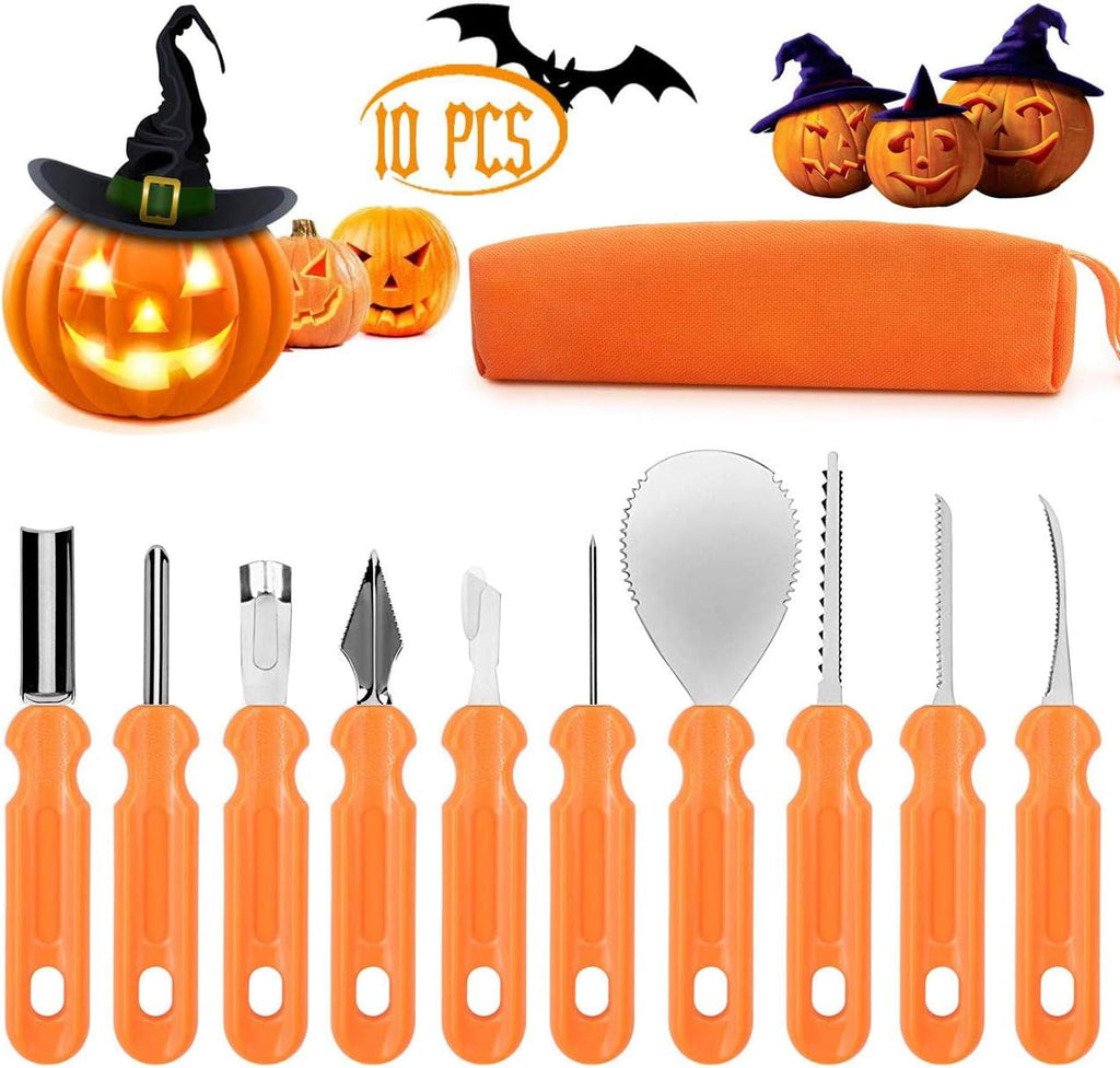 Clackibukvyz Pumpkin Carving Kit, Halloween Professional Pumpkin Cutting Supplies Tools with Carrying Bag, 10 Pcs