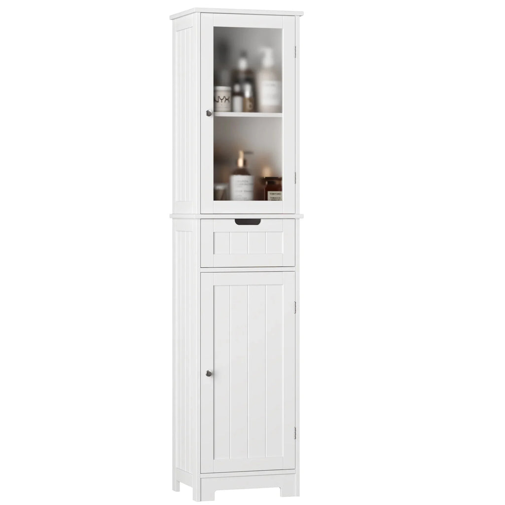 Homfa Tall Narrow Bathroom Storage Cabinet With Door And Drawer, 15.7in L x 11.8in W x 67in H, White