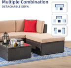 5-Piece All-Weather Wicker Patio Conversation Set With Ottoman And Cushions