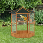Large Wooden Hexagonal Outdoor Aviary Flight Bird Cage With Covered Roof