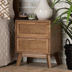 Baxton Studio Walnut Brown Finished Wood 2-Drawer Nightstand With Rattan - Baden