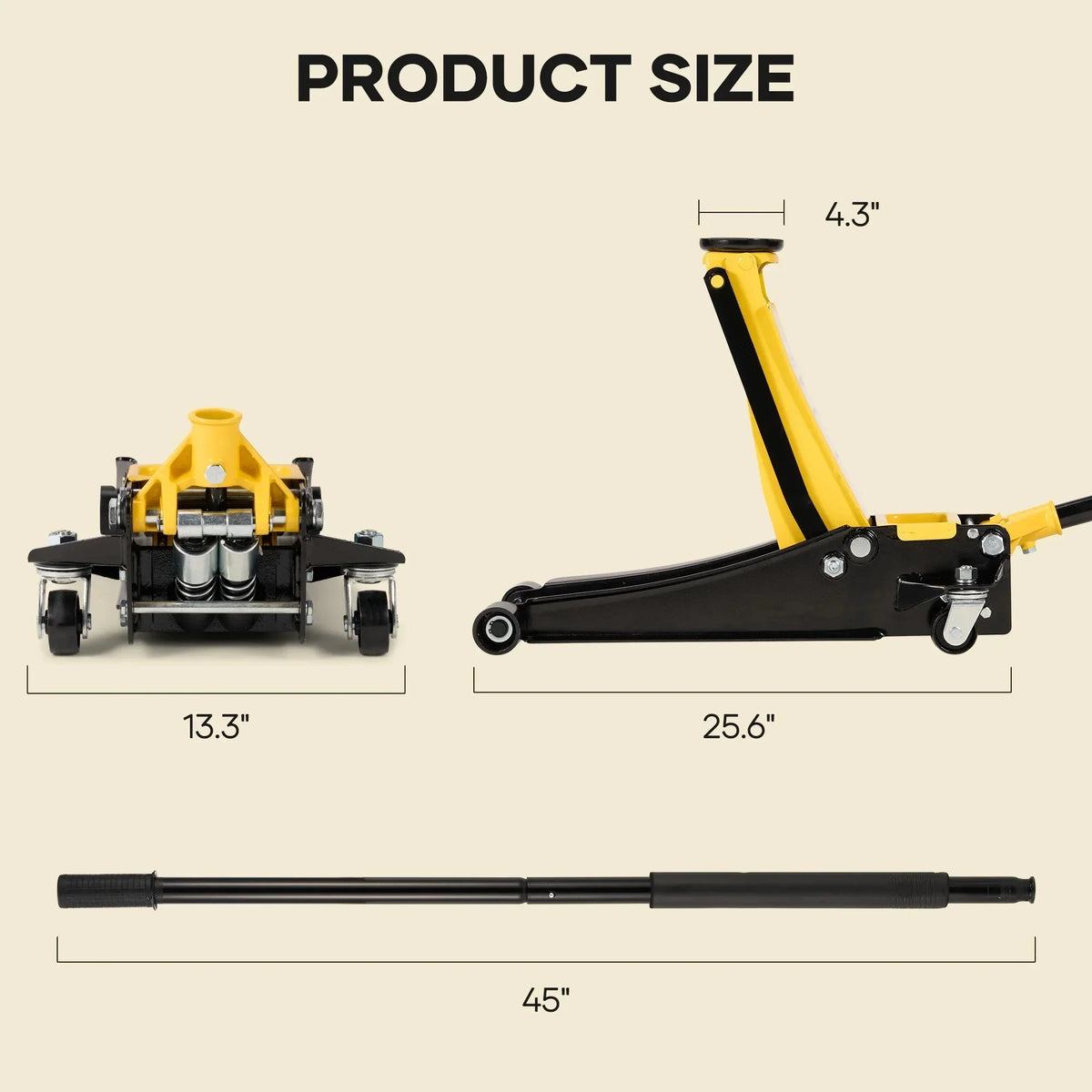 Naipo 3 Ton Low Profile Floor Jack, All Steel, 2.87in-19.69in, Yellow