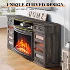 AMERLIFE 70in Farmhouse Fireplace TV Stand With 36in Curved Electric Fireplace, 2 Drawers, Wash Gray