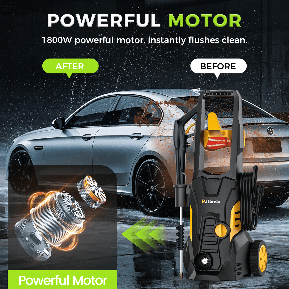 1800W Electric Pressure Washer, 5000PSI Max 3.0 GPM with 4 Nozzles, Portable High Pressure Cleaning Machine Washer with 25FT Cord, 23FT Hose, for