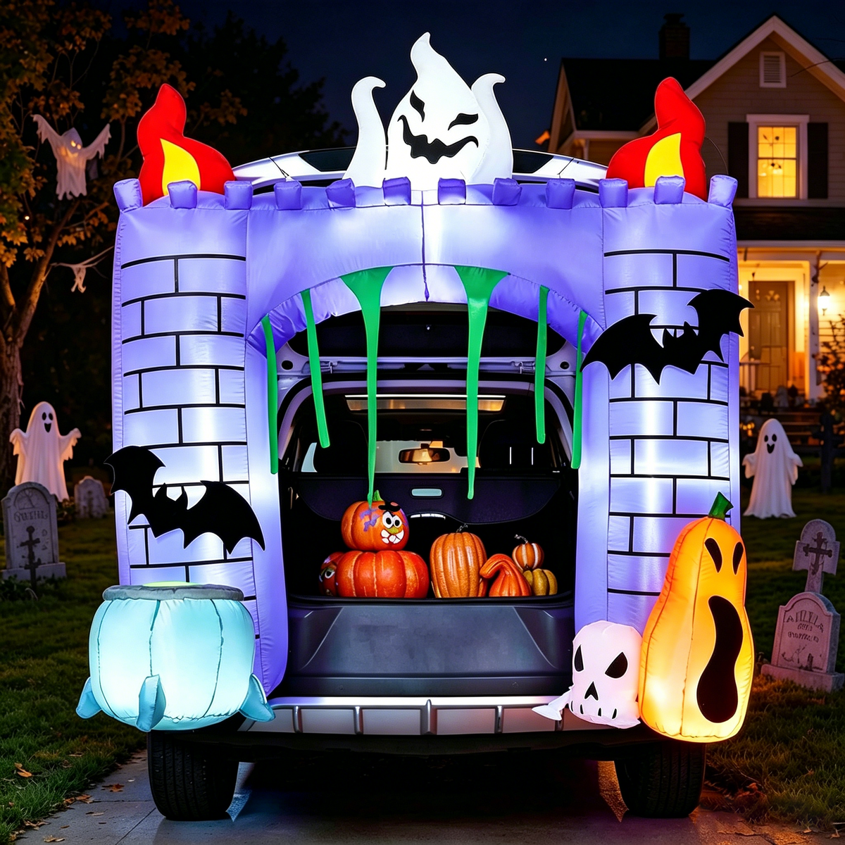 Joyfy 6 ft Halloween Inflatable Archway Decoration with Multi-Characters, Trunk or Treat Car Decorations Kit Archway with Built-in LED Light for Halloween Party, Outdoor, Yard, Garden Decor