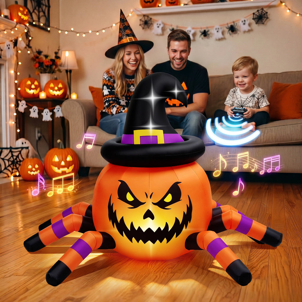 Firstness 2.4GHz Remote Control Car Halloween Inflatable Pumpkin Spider Blow ups Rc Car 360° Rotation, 3 Music and LED Lights, Aged 3+