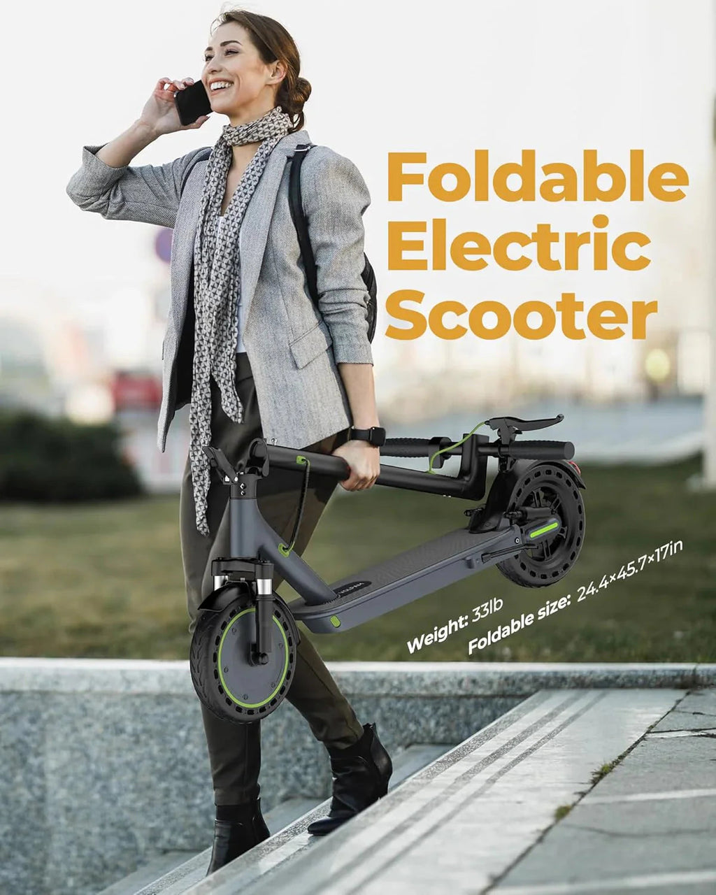 Roinside Electric Scooter, 8.5 in Solid Tires, 350W, 19 MPH, 21-23 Miles - UP12 Plus