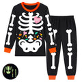 Rimyaw Kids Halloween Pajamas Set, Glow in the Dark Skeleton Sleepwear, 2-Piece cottom Long Sleeve PJs for Boys and Girls, Black