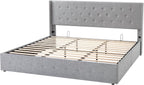 Allewie Queen Lift Up Storage Bed Frame With Wingback Headboard, Light Beige - 80.7 x 60.6 x 44.5 in