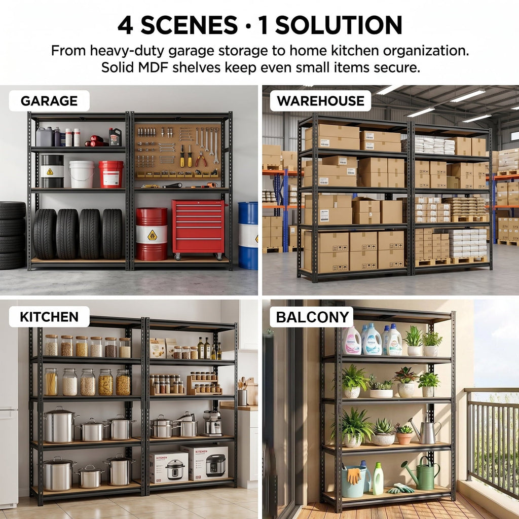 Nnovaroom Heavy Duty Garage Shelving Unit, Adjustable Metal Storage Shelves, 2400Lbs,5-Tier Boltless Shelf Rack for Basement,Pantry 60"H x 27"W x 12"D