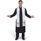 Joyfy Men's Priest Costume Black Priest Father Robe Stole for Halloween Party Dress up Cosplay
